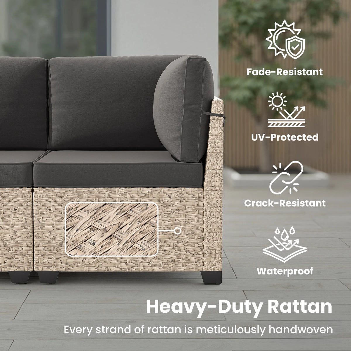 Outdoor Rattan Patio Furniture Set With Tempered Glass Table