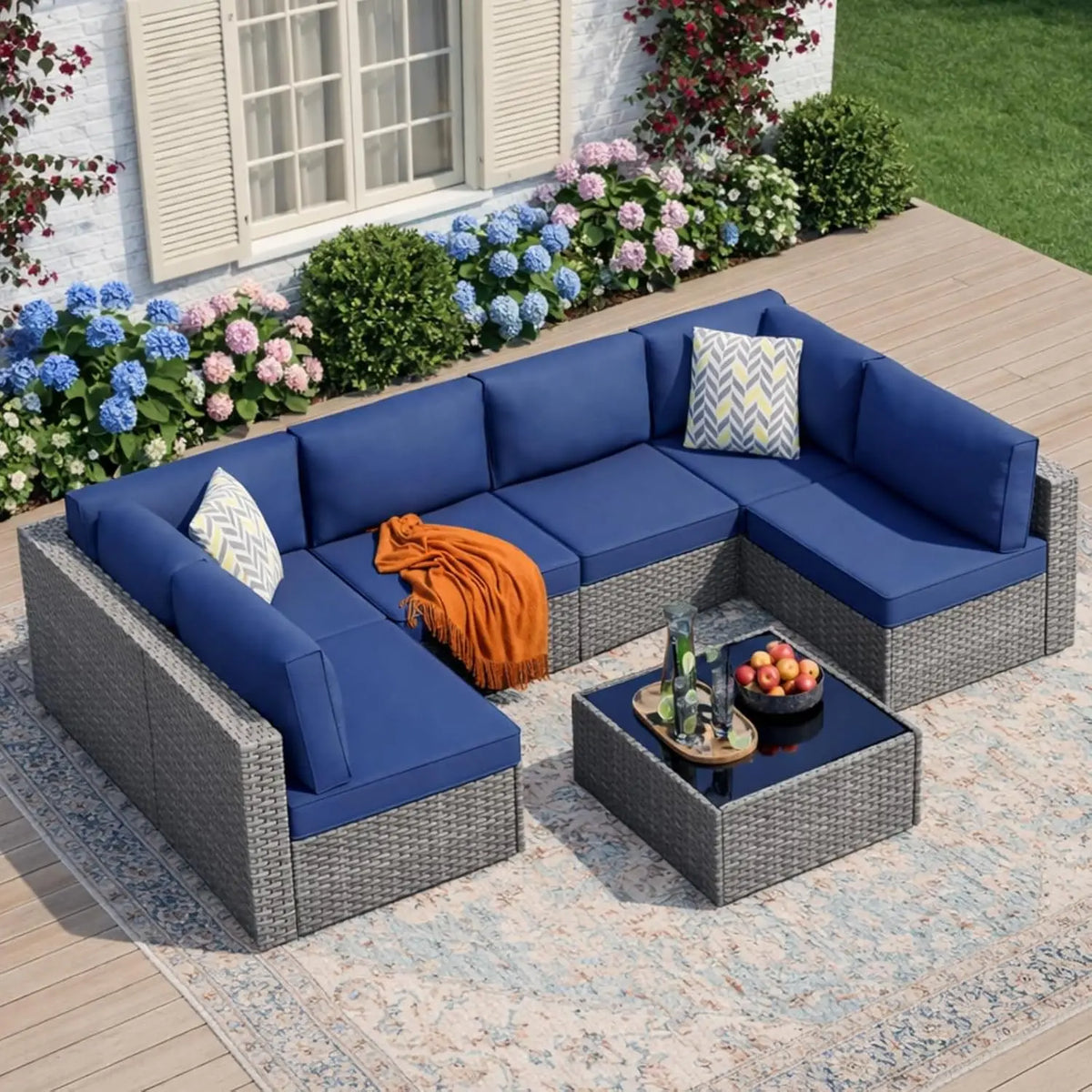 Modern Outdoor Patio Modular Rattan Sofa With Coffee Table