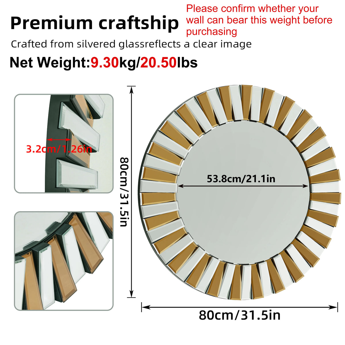 Modern Round Starburst Decorative Glass Wall Mirror