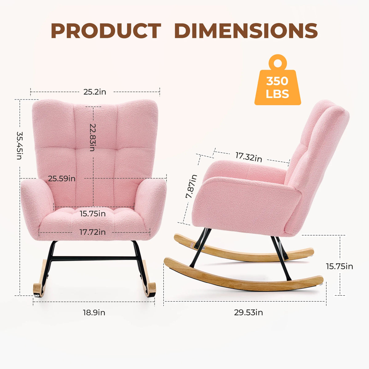 JMK Modern Velvet Upholstered Saucer Rocking Chair