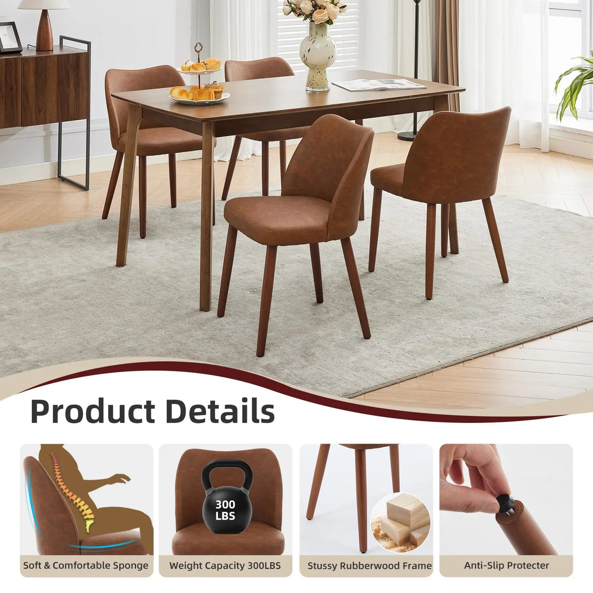 Modern Linen Upholstered Dining Chairs With Ergonomic Backrest