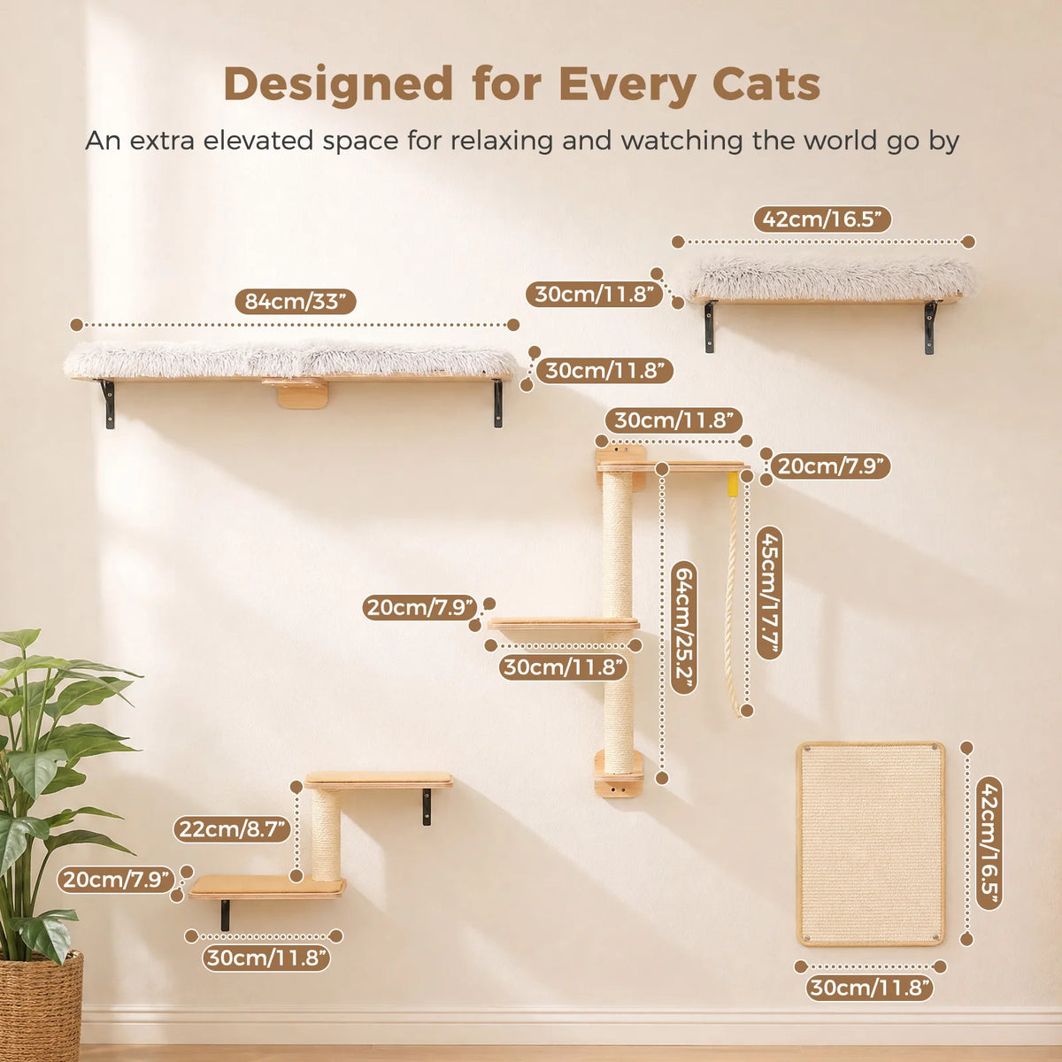 PAWZ Road Wooden Cat Climbing Wall Shelves Sisal Scraper Rope