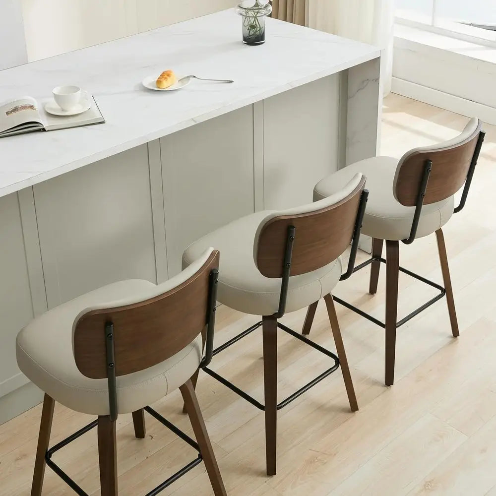 Lism Swivel Counter Height Bar Stools With Back And Walnut Wood Legs