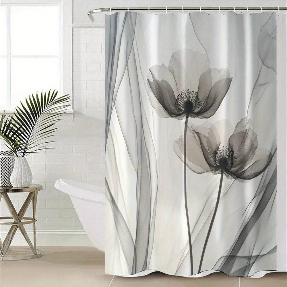 Printed Polyester Shower Curtain With Modern Jacquard Texture