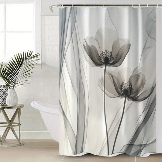 Printed Polyester Shower Curtain With Modern Jacquard Texture