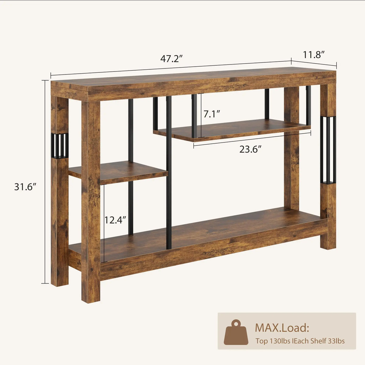 HiMISS Industrial Wood Console Table With Metal Frame