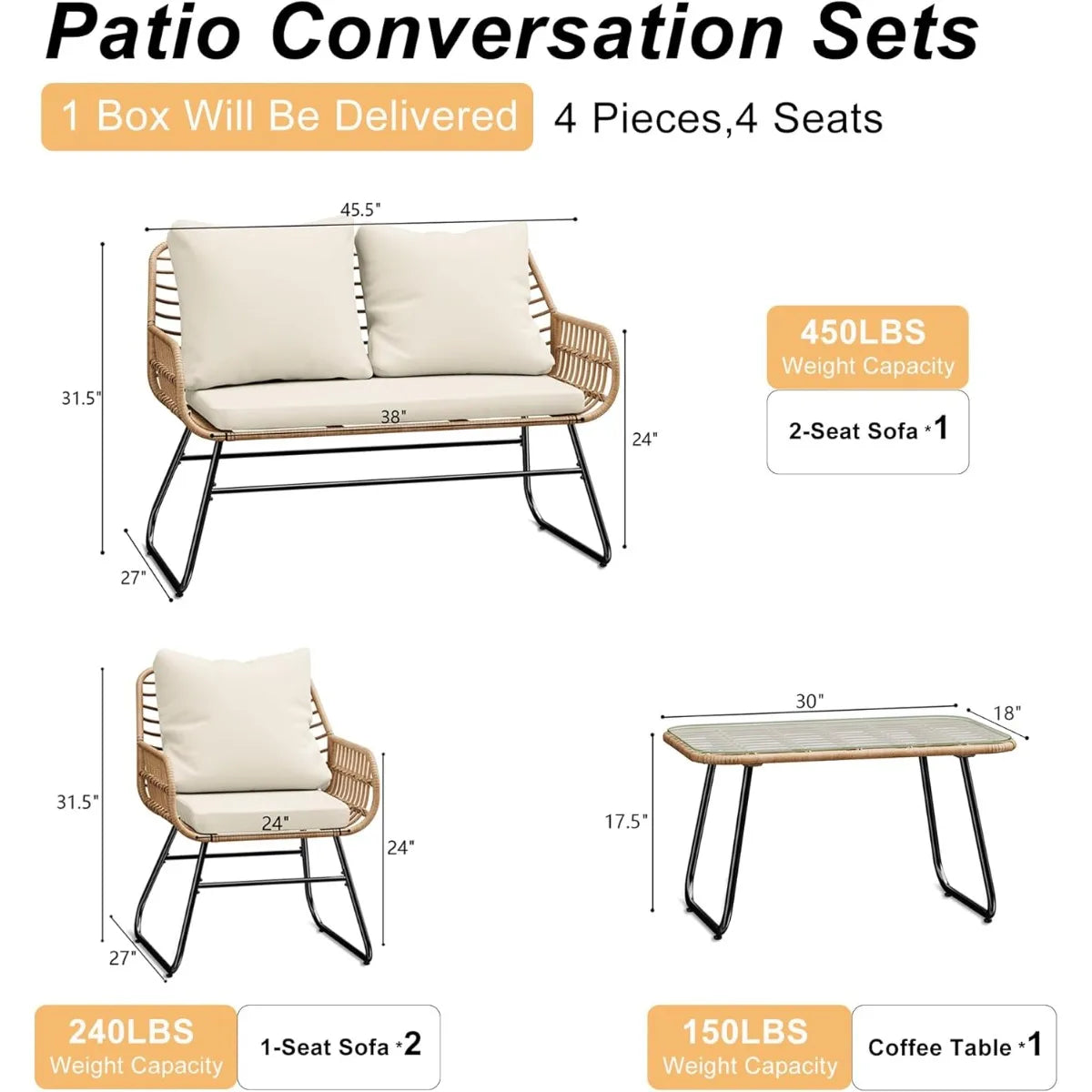 XIUWO All Weather Rattan Outdoor Patio Furniture Set With Cushions
