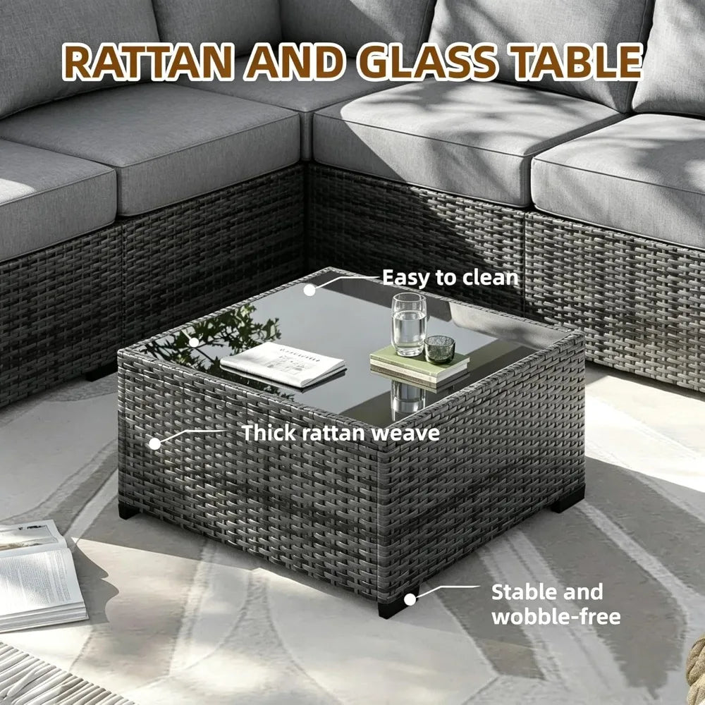 Xiaolang Outdoor Patio Sectional Sofa With Glass Table And Cushions