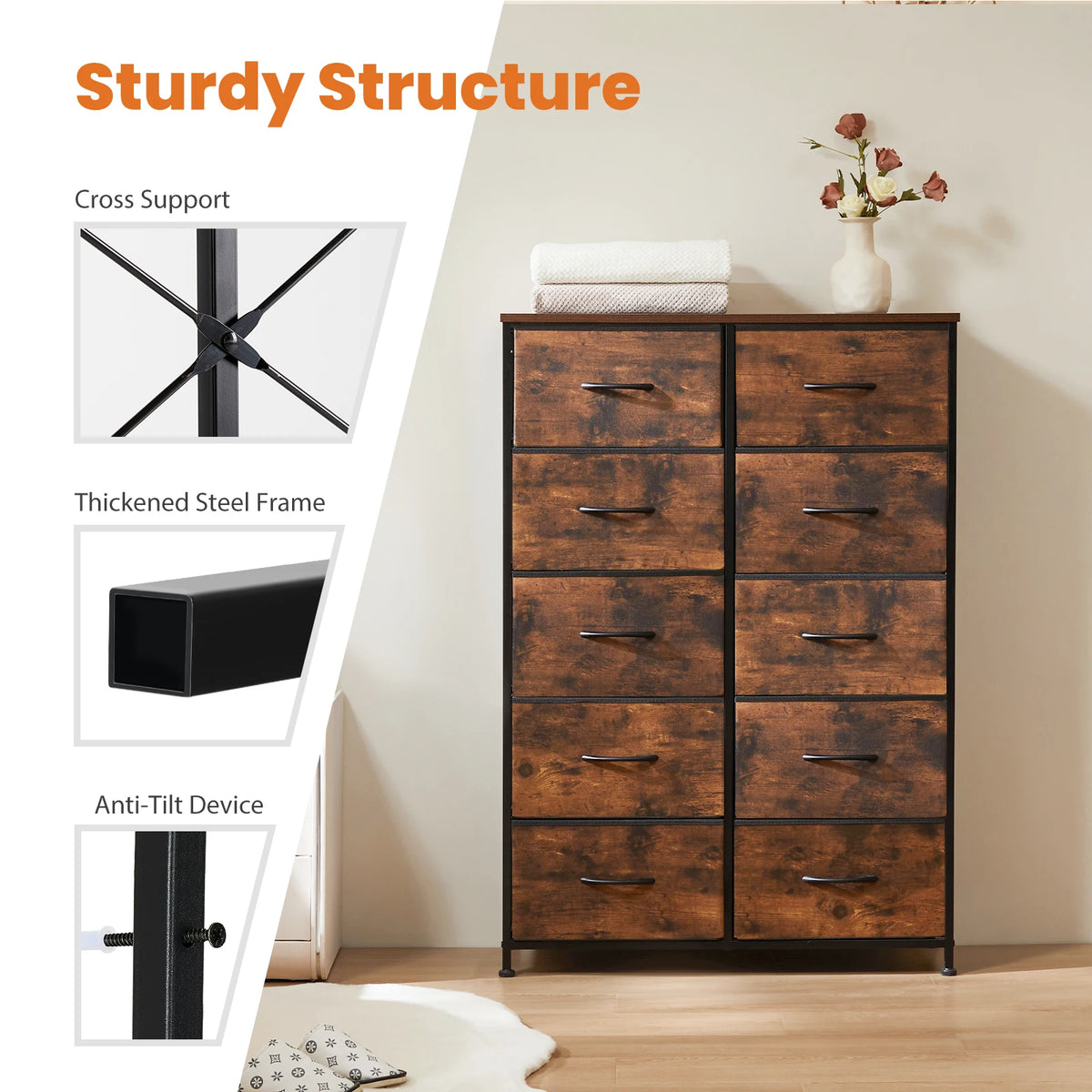 JHK Bedroom Steel Frame Wardrobe Storage Cabinet Fabric Drawers Organizer