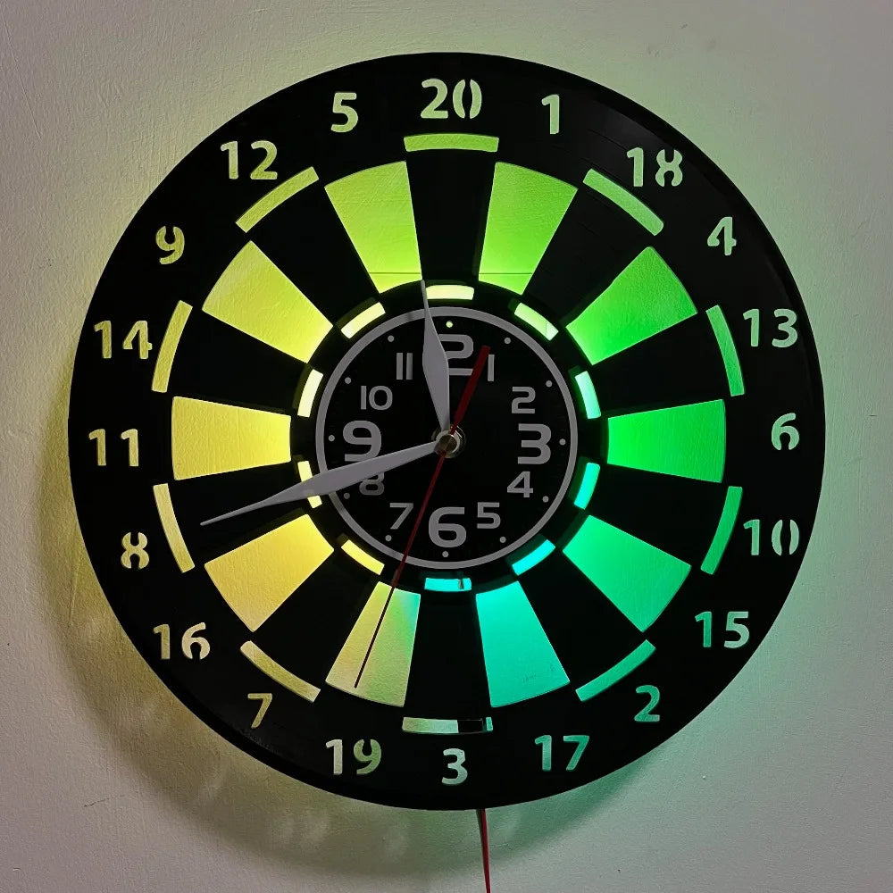 1pc Vinyl Record LED Wall Clock - Darts Game Design Silent Non-Ticking Luminous Irregular Shape with Flat Crown, Battery Operate