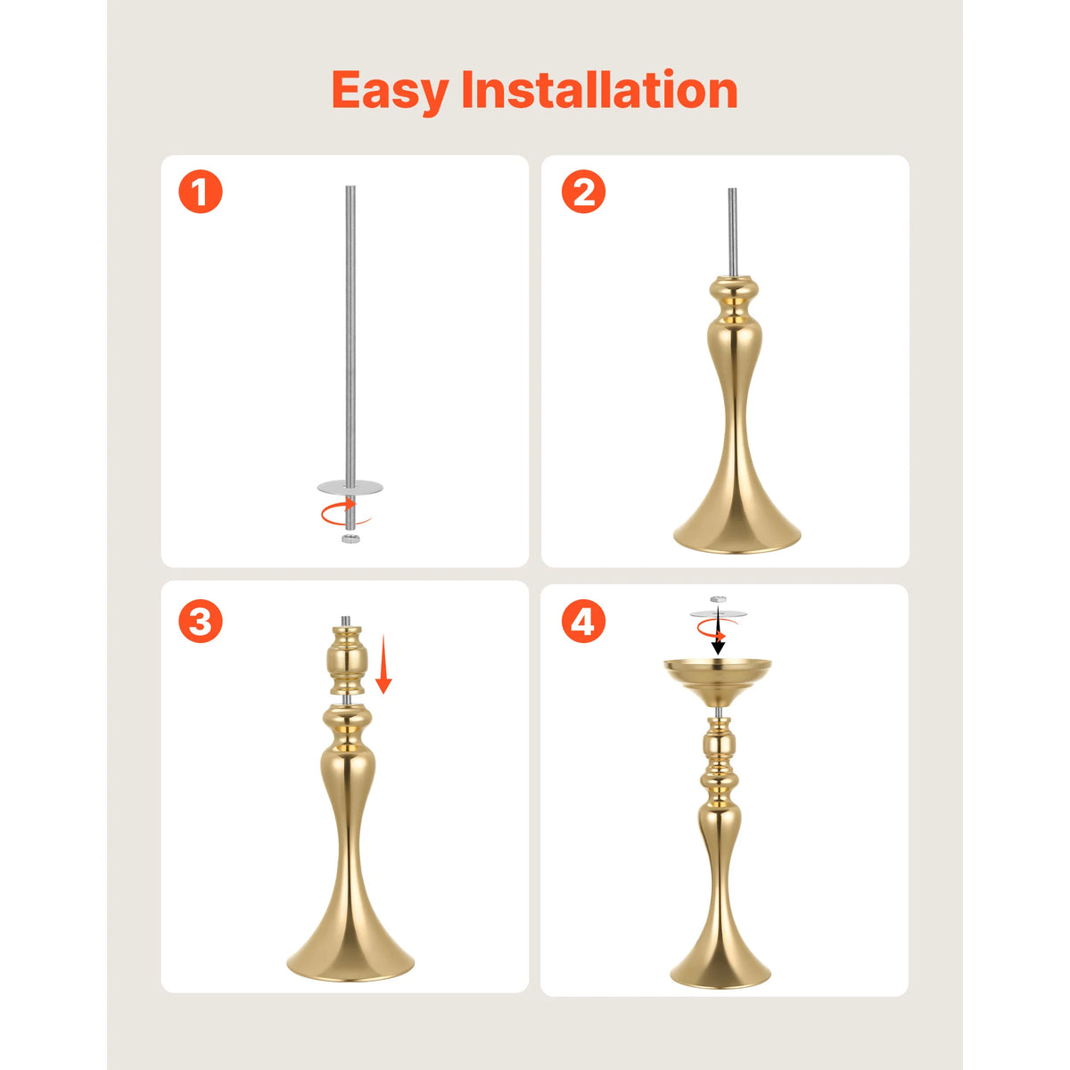 SucceBuy Wedding Flower Vase 15/16.9/21.7 in Tall Electroplated Versatile Arrangement Stand for Home Decor Reception Stand Gold