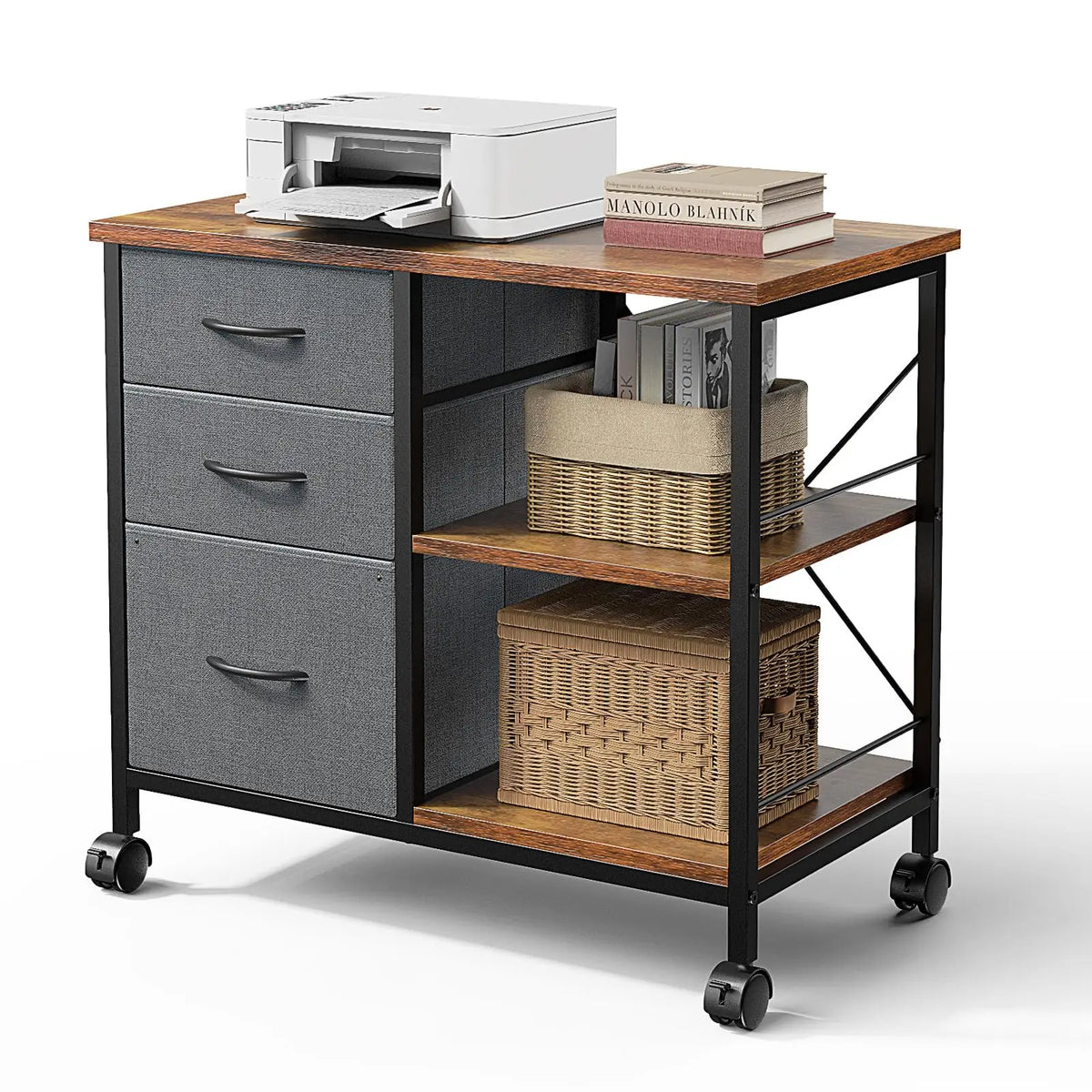 JHK 3 Drawer Mobile Fabric Wardrobe With Steel Frame
