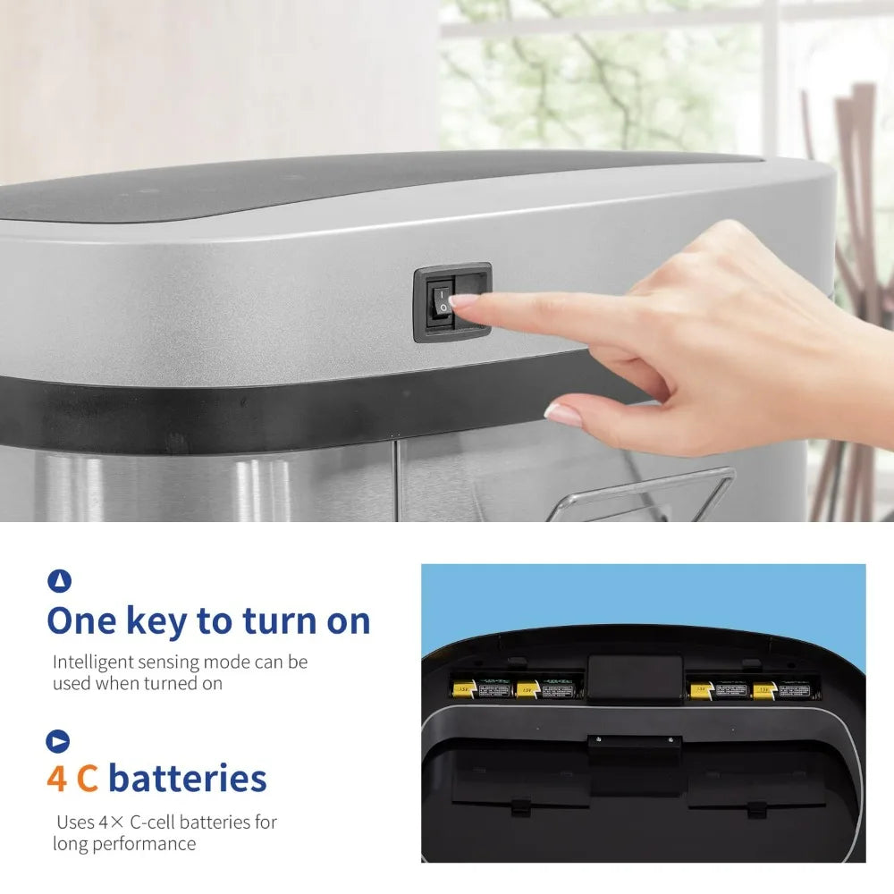 BestOffice Automatic Touchless Stainless Steel Trash Can