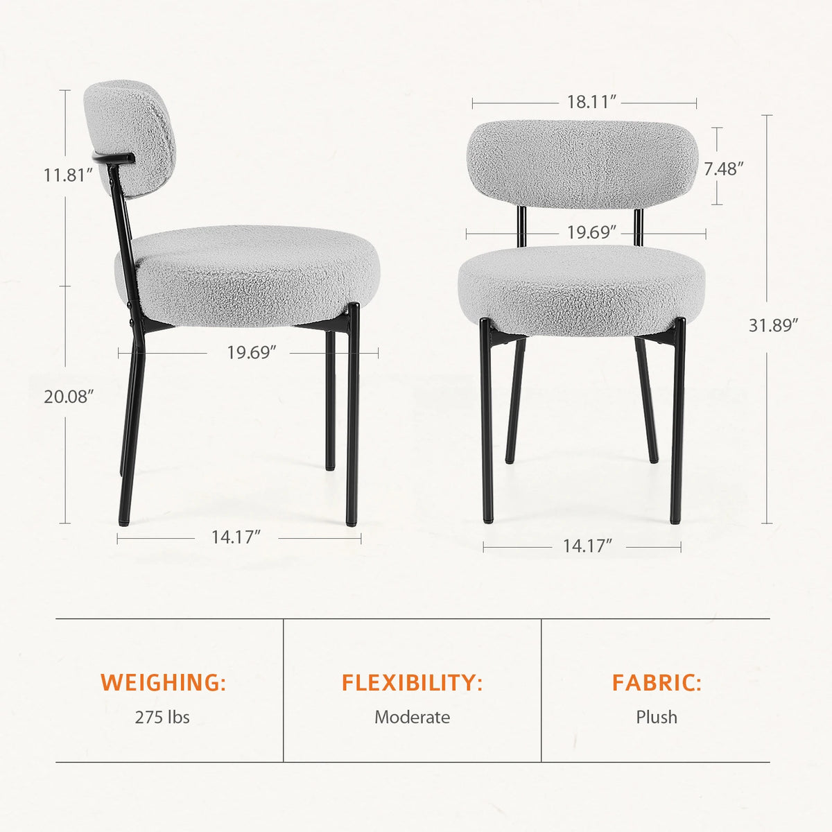 JHK Ergonomic Dining Chairs With Curved Backrest And Metal Legs