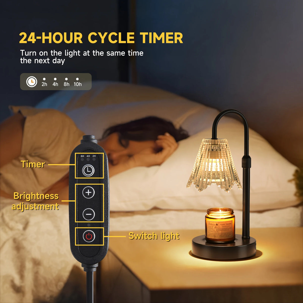 Adjustable Dimmable Candle Warmer Lamp With Glass Shade