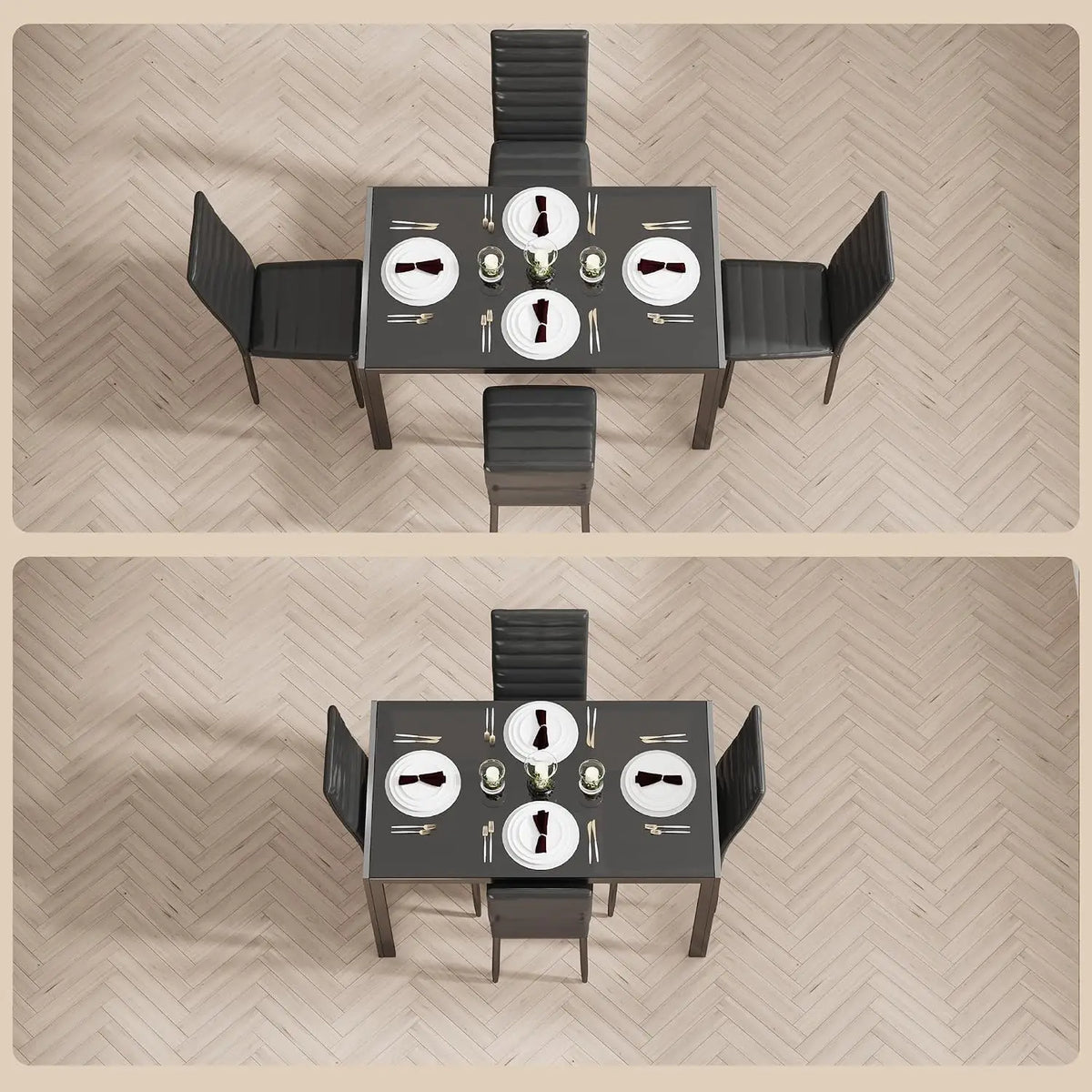 Modern Bamboo Dining Set With Tempered Glass And Four Chairs