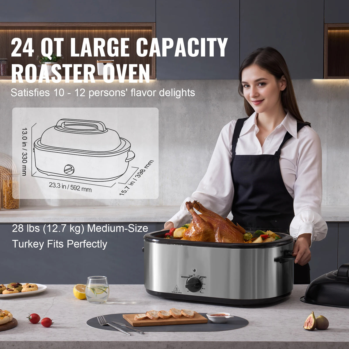 SucceBuy Electric Roaster Oven With Self Basting Lid Defrost Feature