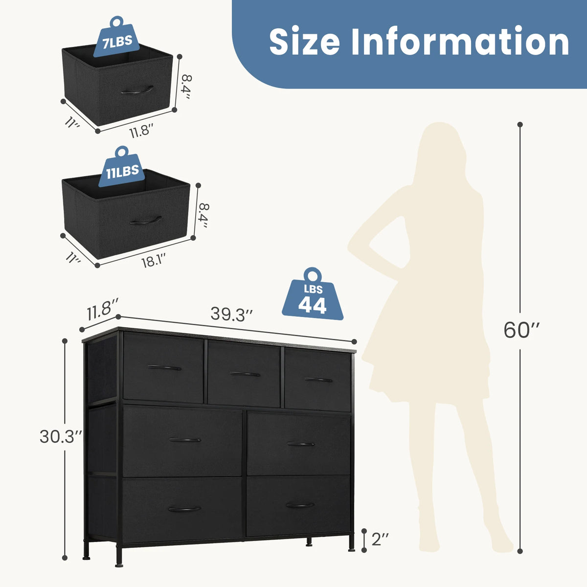 JHK Wood Bed With Seven Drawer Storage Organizer