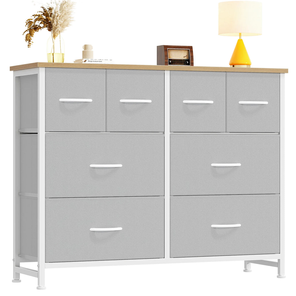 JHK Modern Fabric Drawers Dresser With Wood Top
