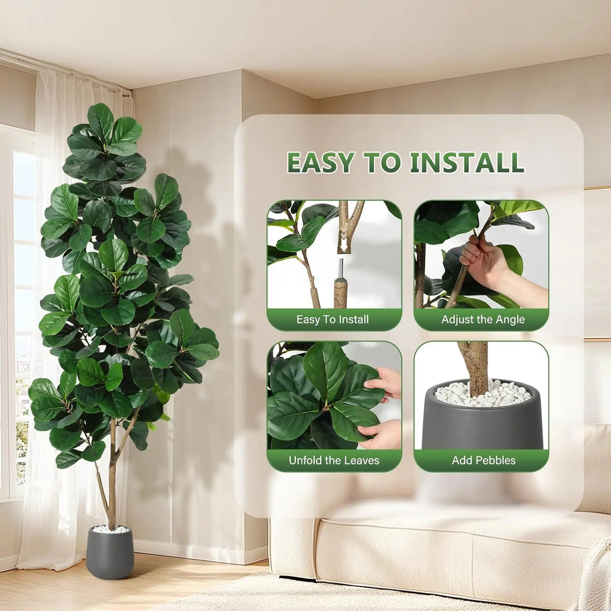 HiMISS Artificial Fiddle Leaf Fig Tree For Indoor Home Decor