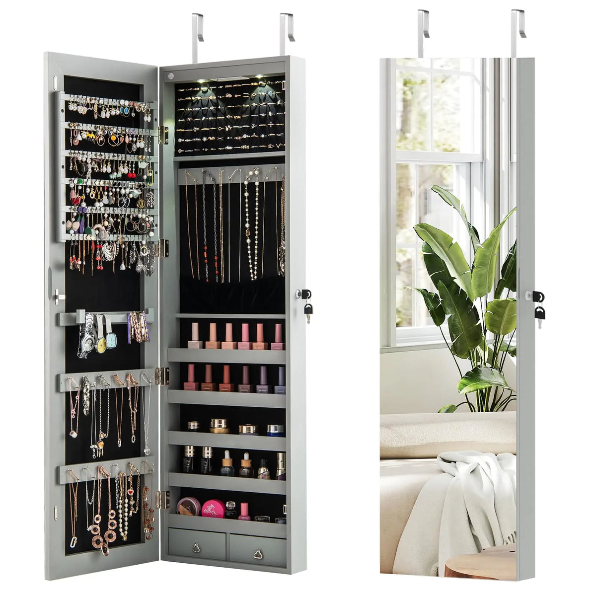 XIAOLANG Full Length Mirrored Jewelry Armoire With LED Lights