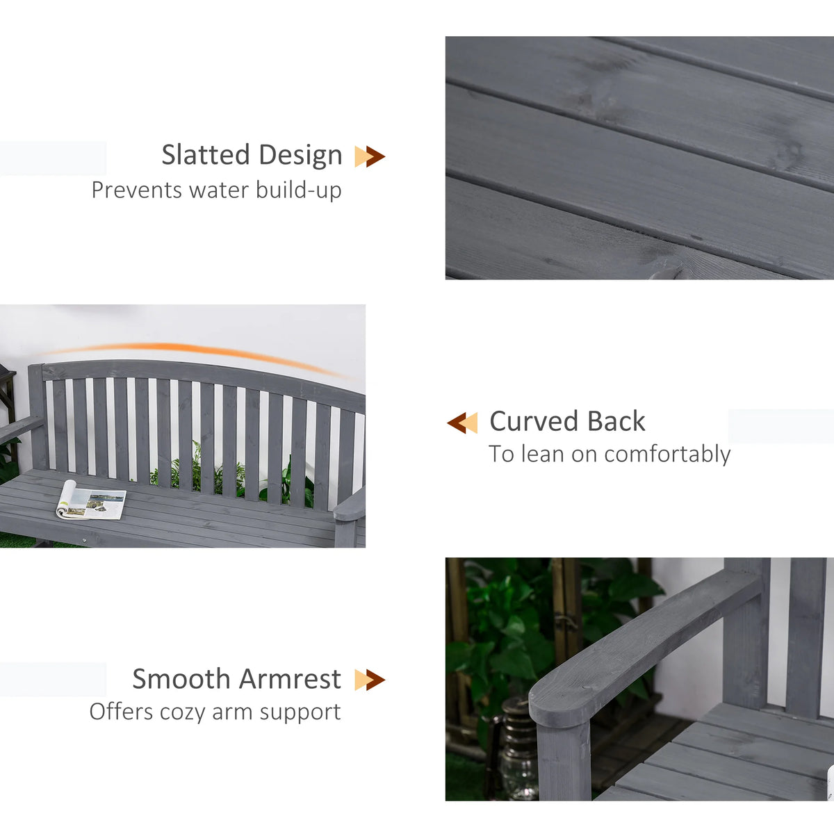 Outsunny Modern Arch Slatted Backrest Garden Bench For Outdoors