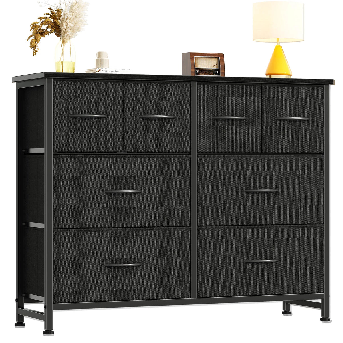 JHK Modern Fabric Drawers Dresser With Wood Top