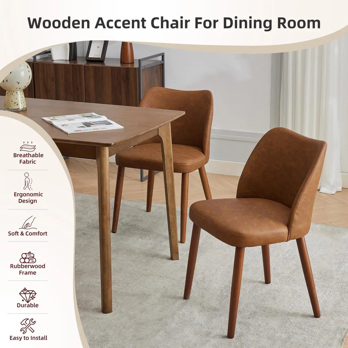 Modern Linen Upholstered Dining Chairs With Ergonomic Backrest