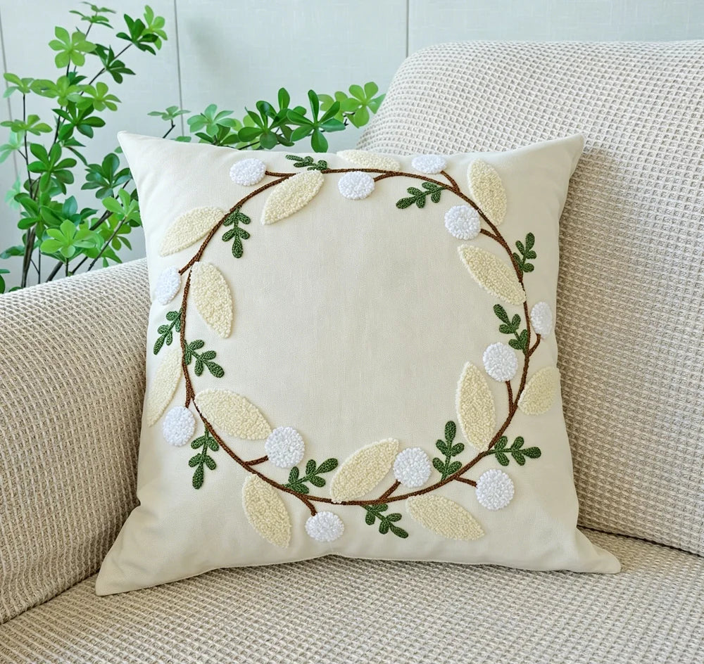 Floral Embroidered Cotton Blend Nordic Style Pillow Cover For Sofa