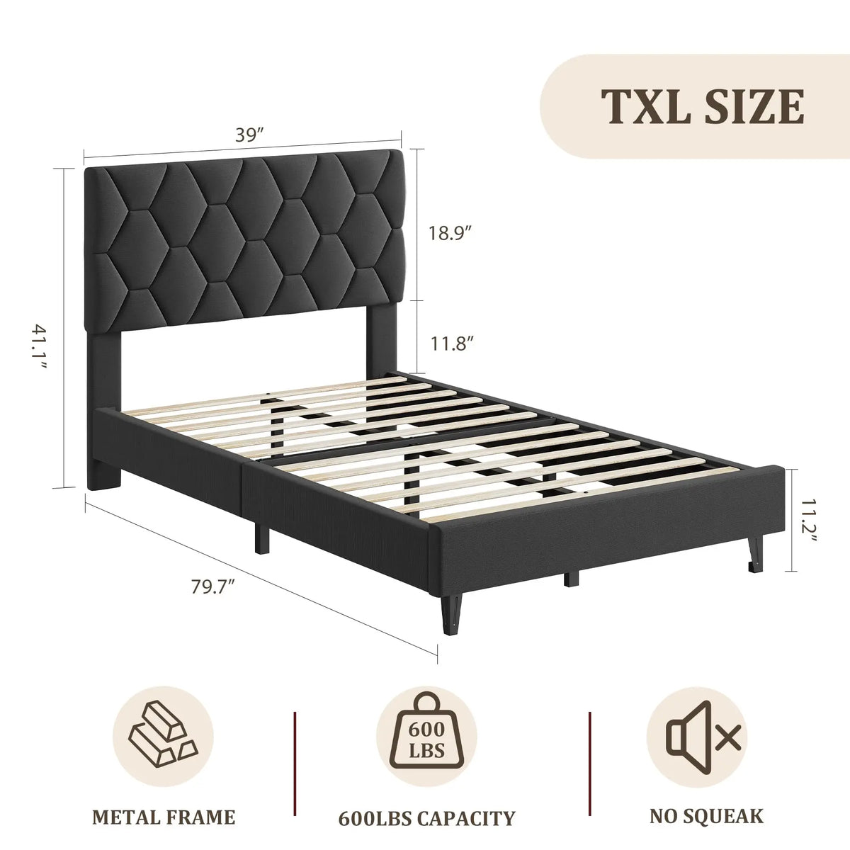 HiMISS Upholstered Platform Bed Frame With Adjustable Headboard