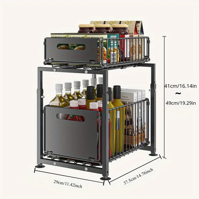 Aehome Heavy Duty Adjust 2 Tier Slide Out Under Sink Organizer Metal Kitchen Storage Shelf