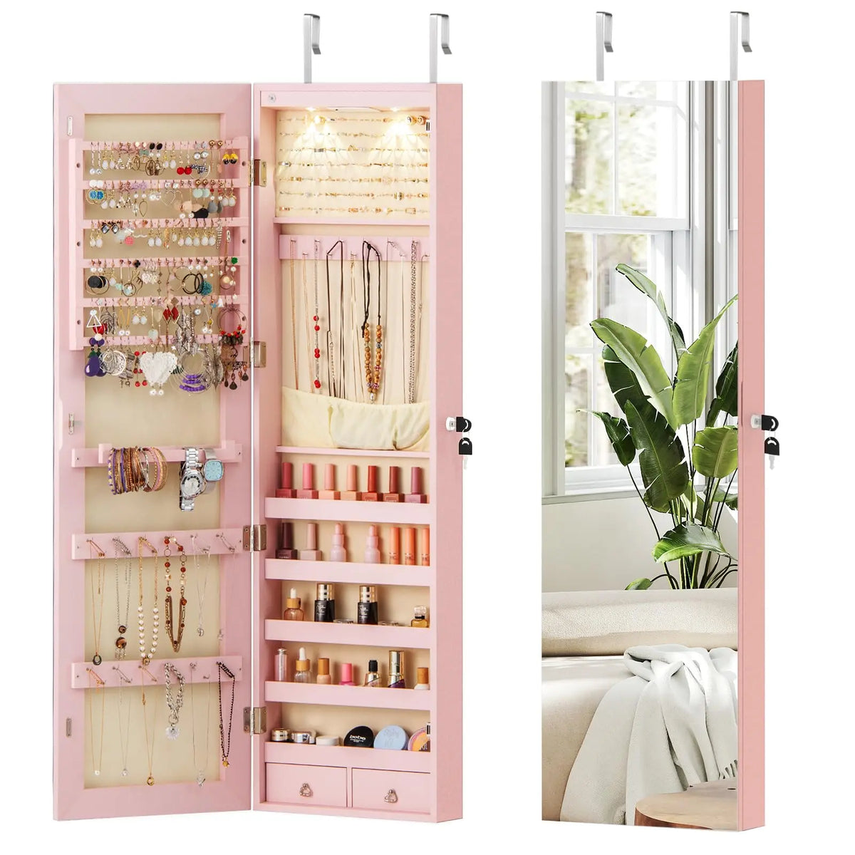 XIAOLANG Full Length Mirrored Jewelry Armoire With LED Lights