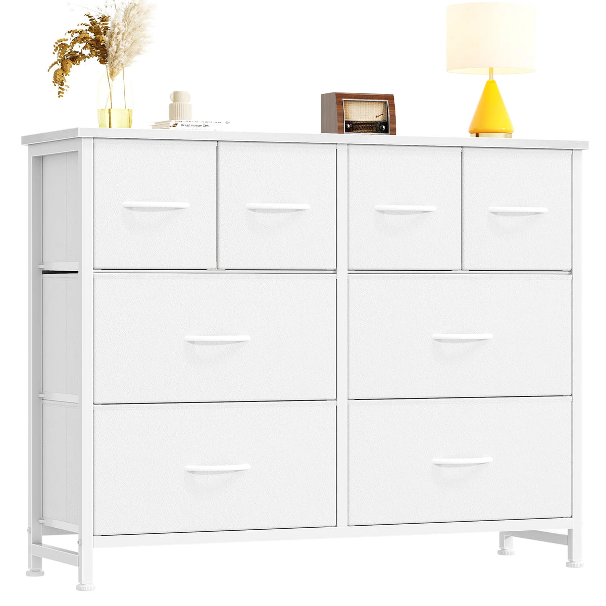 JHK Modern Fabric Drawers Dresser With Wood Top