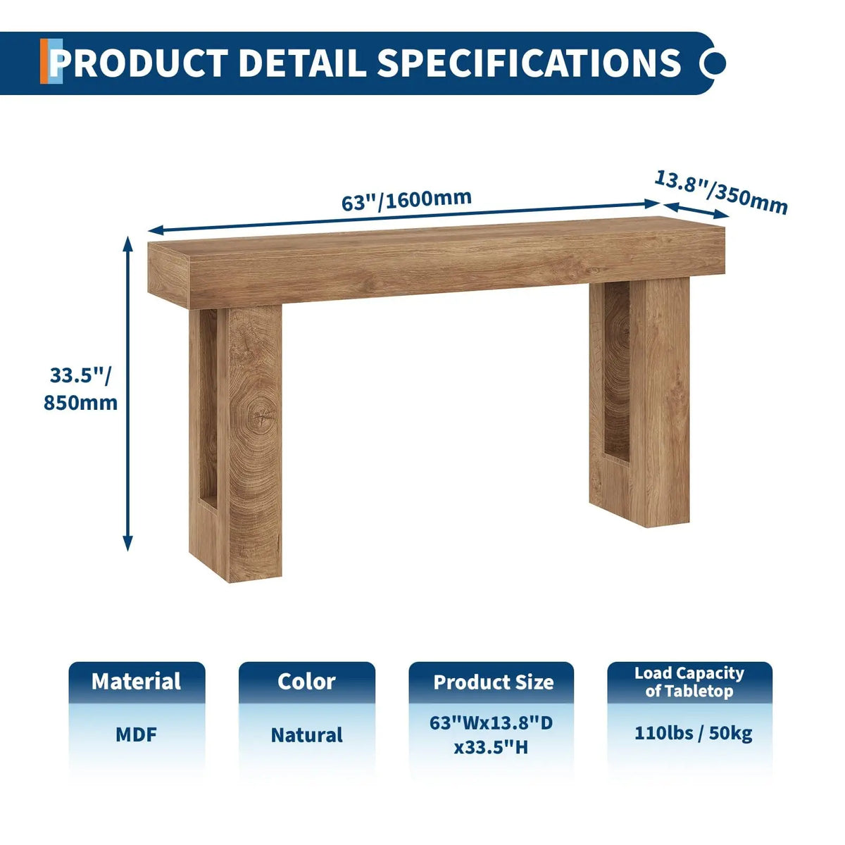 HiMiss Modern Wooden Console Table for Living Room Sofa