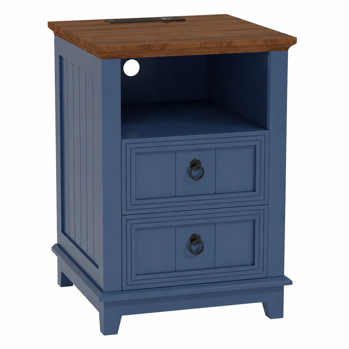 Modern Fluted Wood Nightstand With Usb Charging Station And Shelf