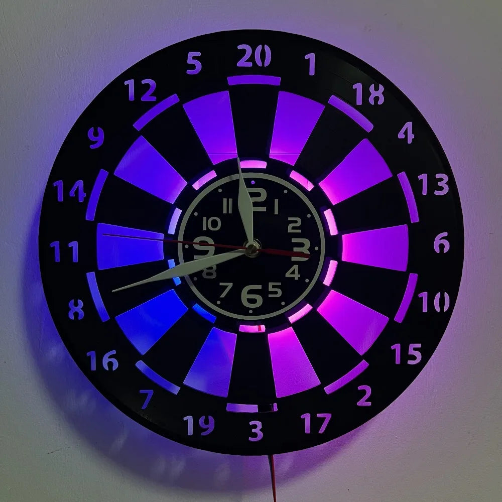 1pc Vinyl Record LED Wall Clock - Darts Game Design Silent Non-Ticking Luminous Irregular Shape with Flat Crown, Battery Operate