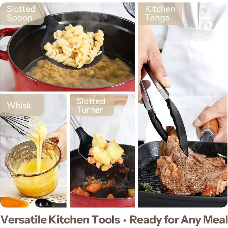 Heat Resistant Silicone Cooking Utensil Set With Stainless Steel Handles