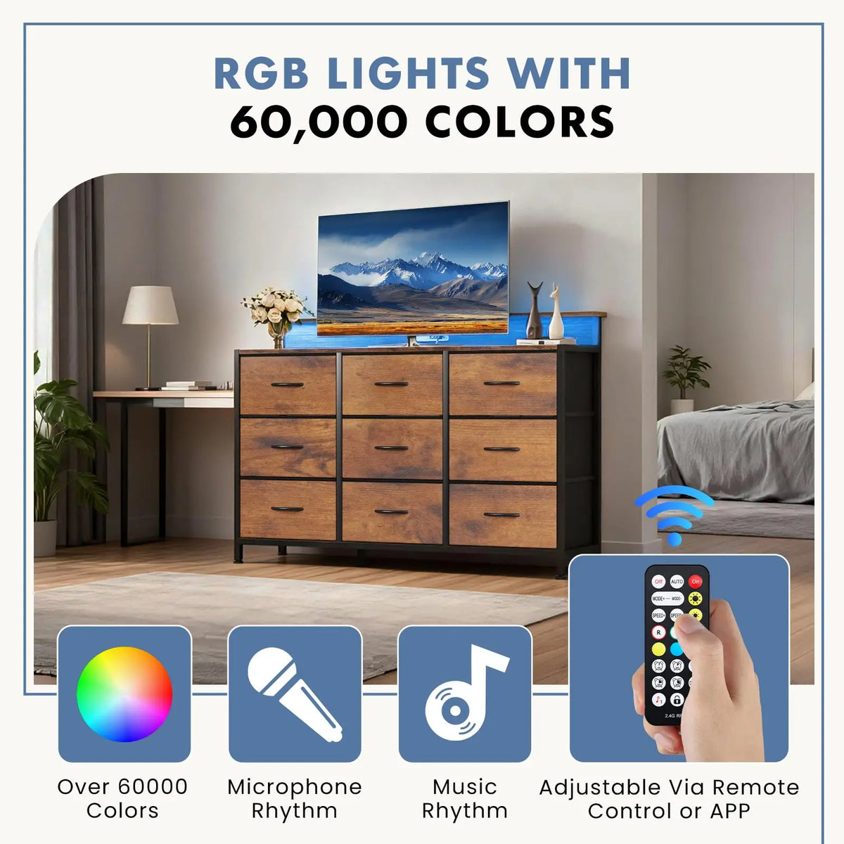 Jhk Media Console With Nine Fabric Drawers Modern Tv Stand