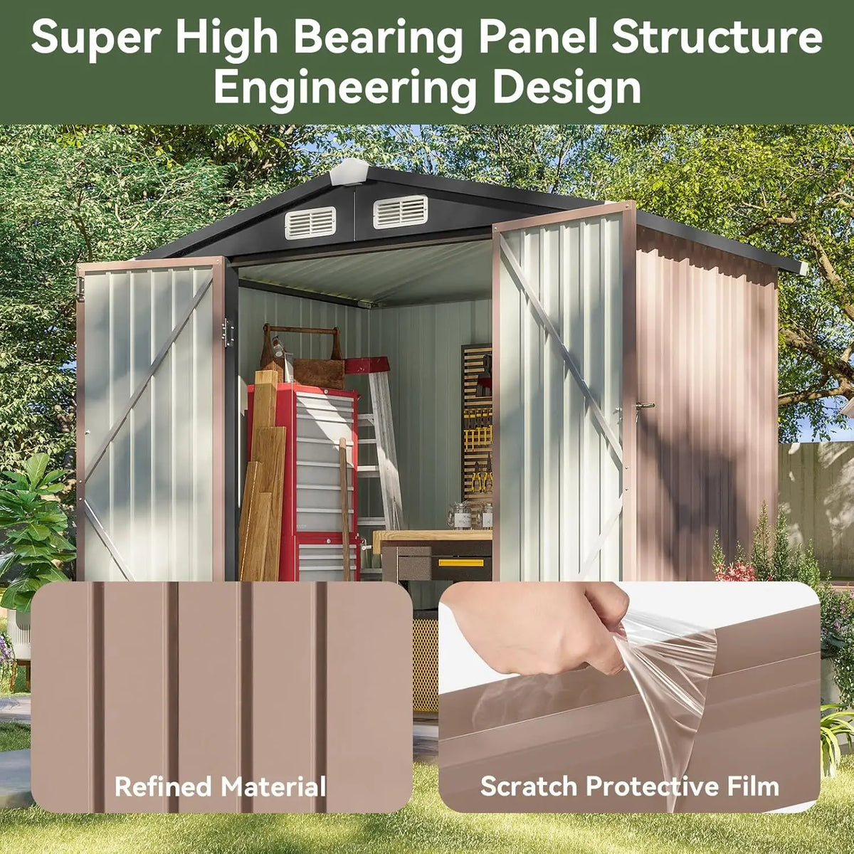 Lockable Metal Storage Shed With Sloped Roof For Outdoor Gardens