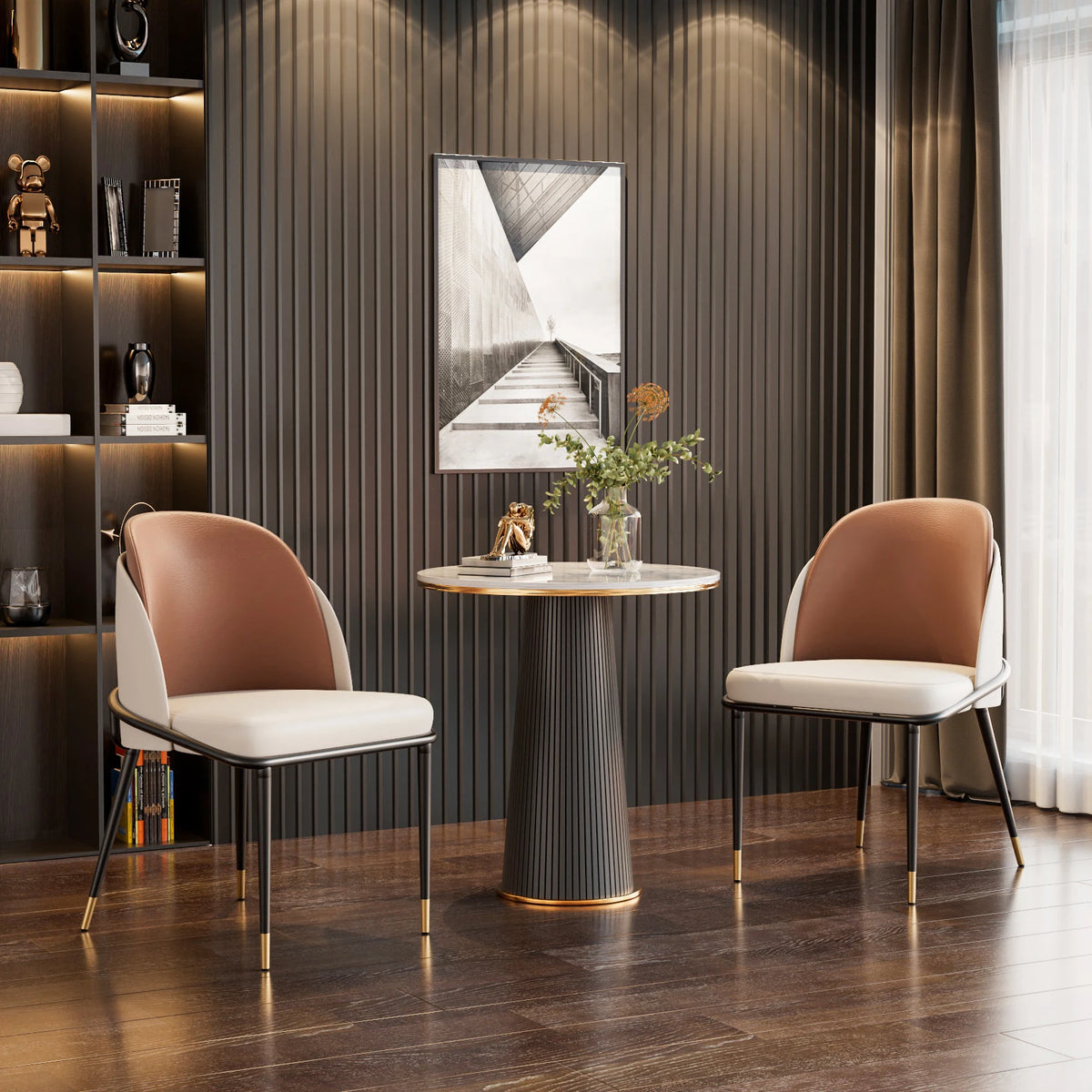 Modern Faux Leather Padded Dining Chairs Set Of Two