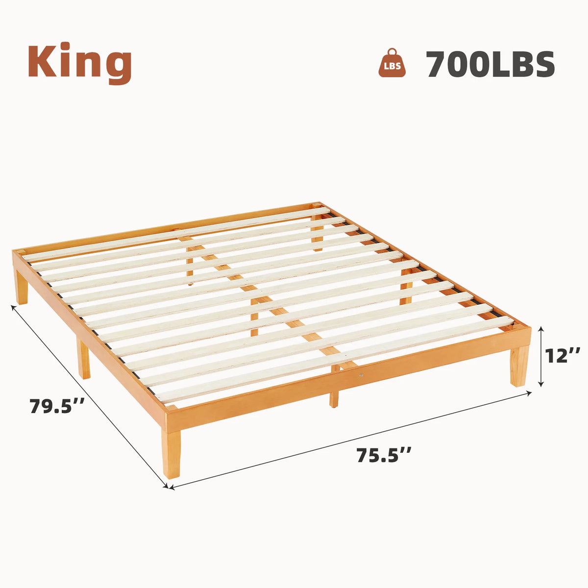 JHK Durable Pine Wood Bed Frame With Sturdy Slat Support