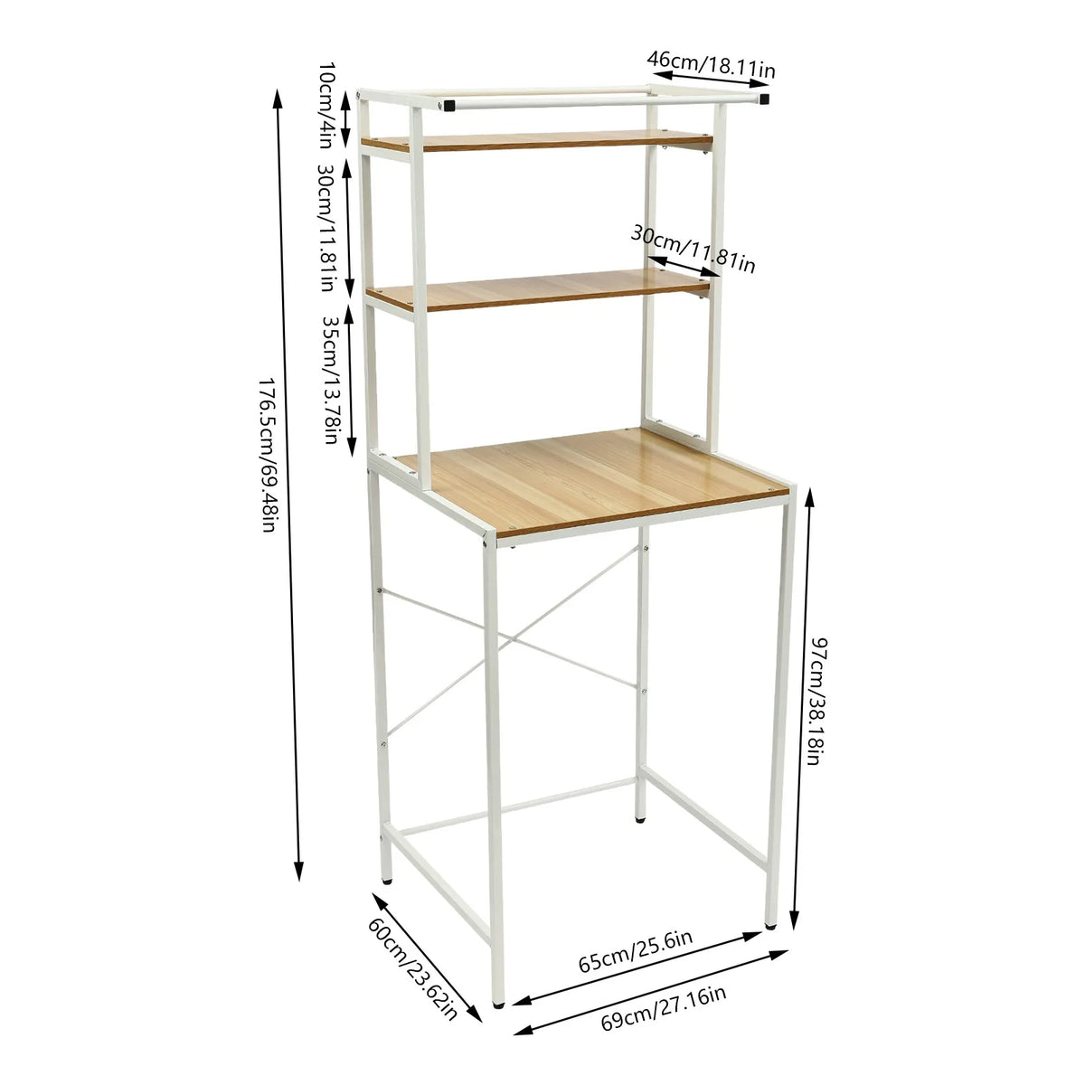 3-Tier Washer and Dryer Storage Shelf Bathroom Space Saving Organizer Rack with Clothes Hanging Rod Rail Towel Handbag Rack
