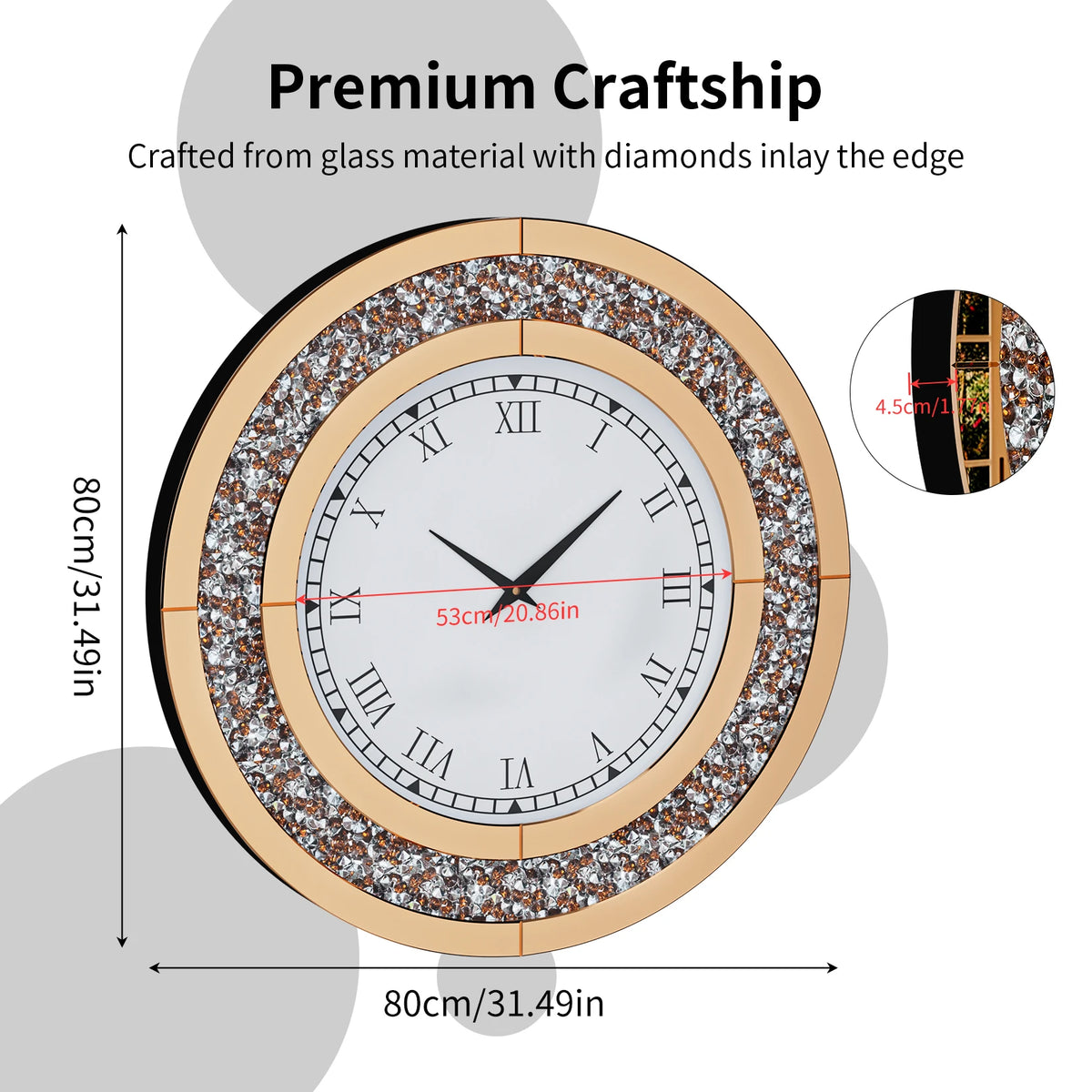 Decorative Crystal Diamond Mirrored Wall Clock Alarm