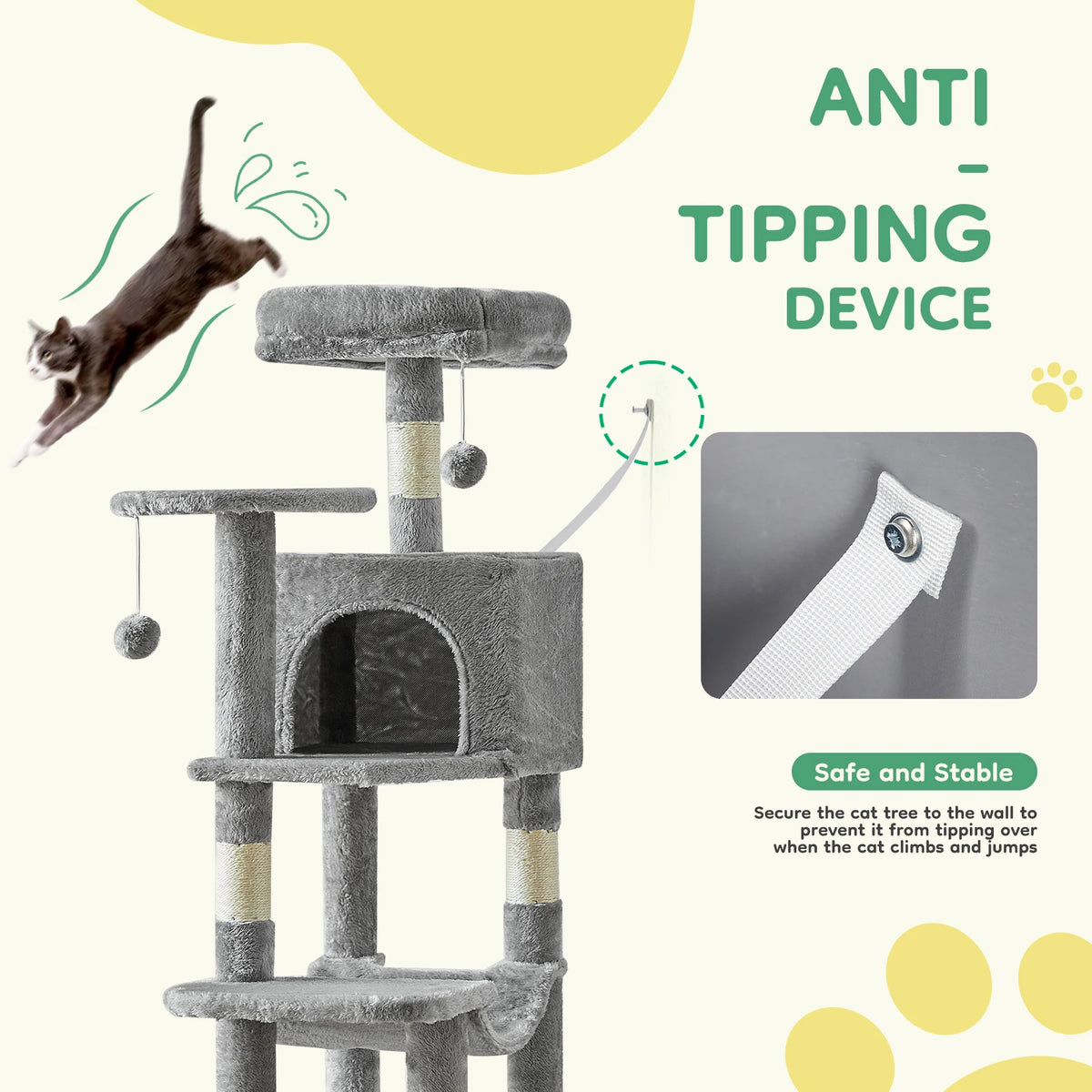 JHK Tall Cat Tree Featuring Sisal Scratching Posts And Perches
