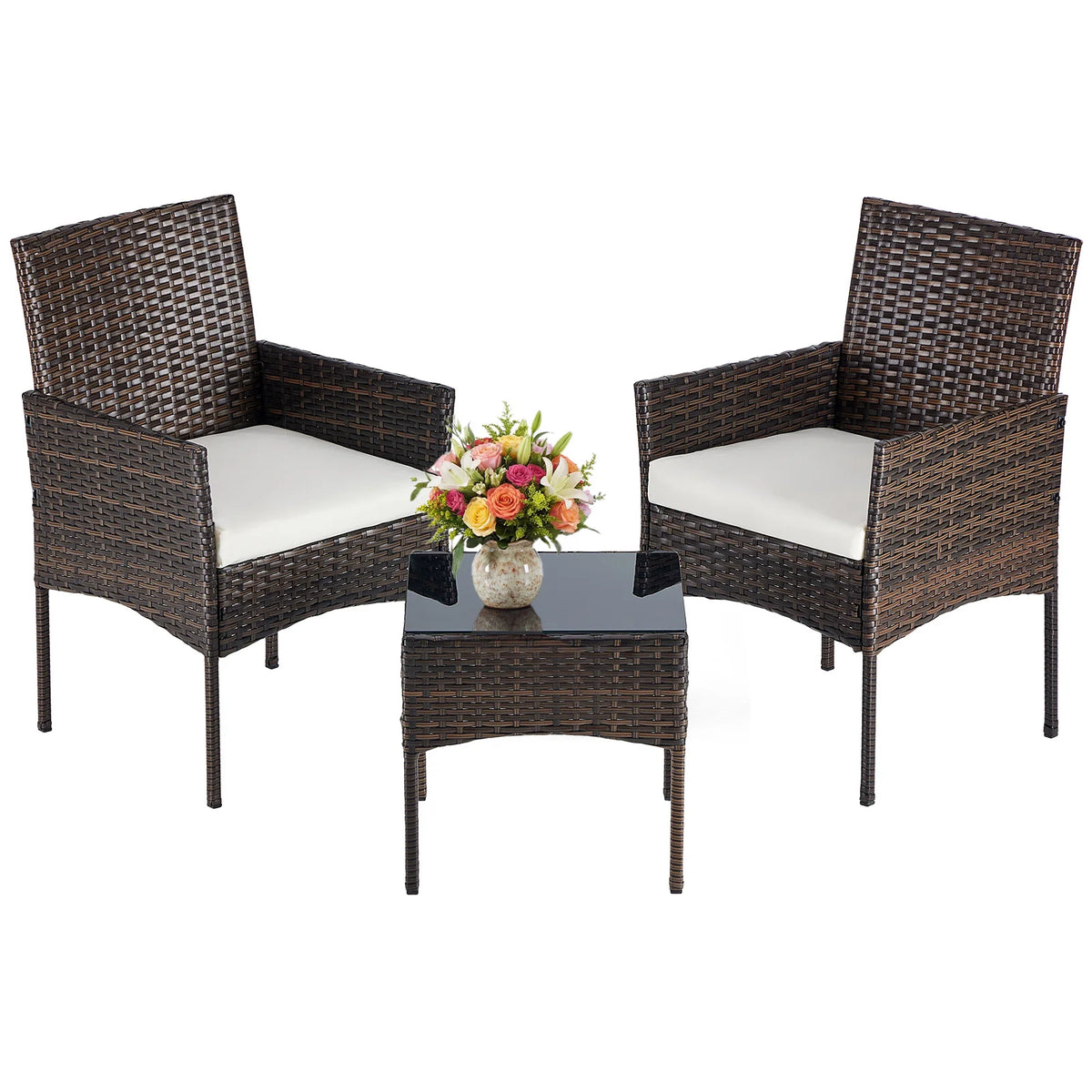 JHK All Weather Wicker Patio Bistro Set With Glass Table