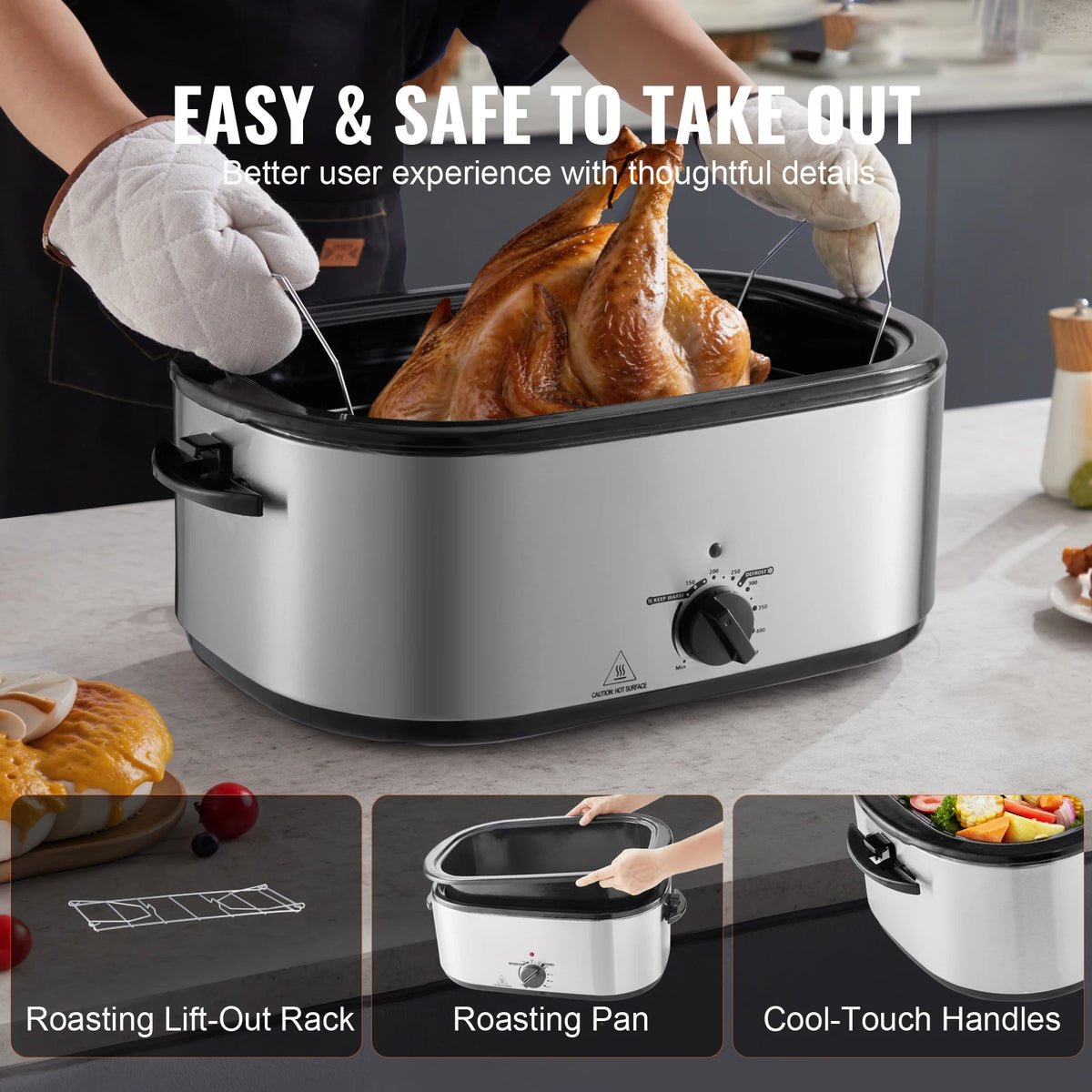 SucceBuy Electric Roaster Oven With Self Basting Lid Defrost Feature