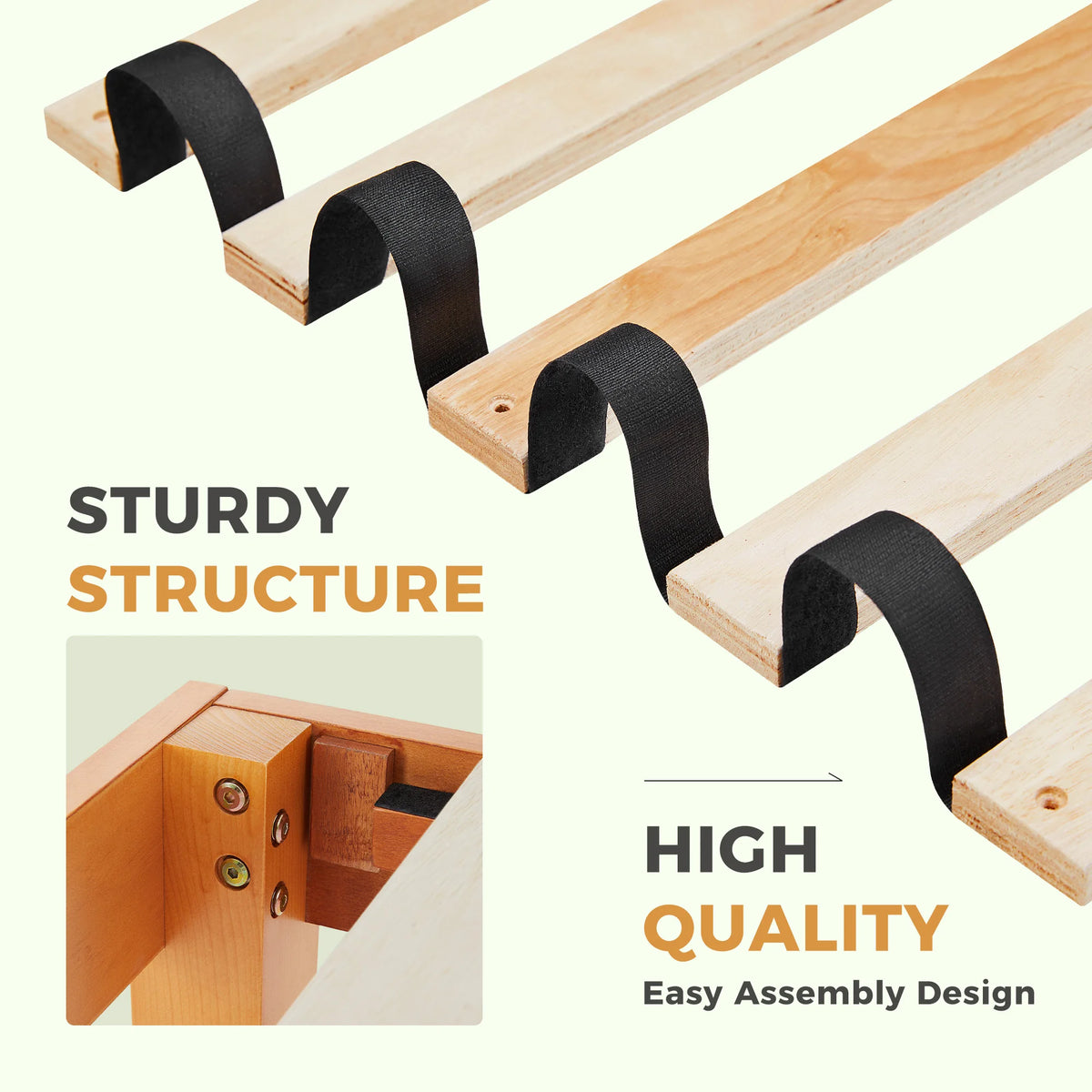 JHK Durable Pine Wood Bed Frame With Sturdy Slat Support