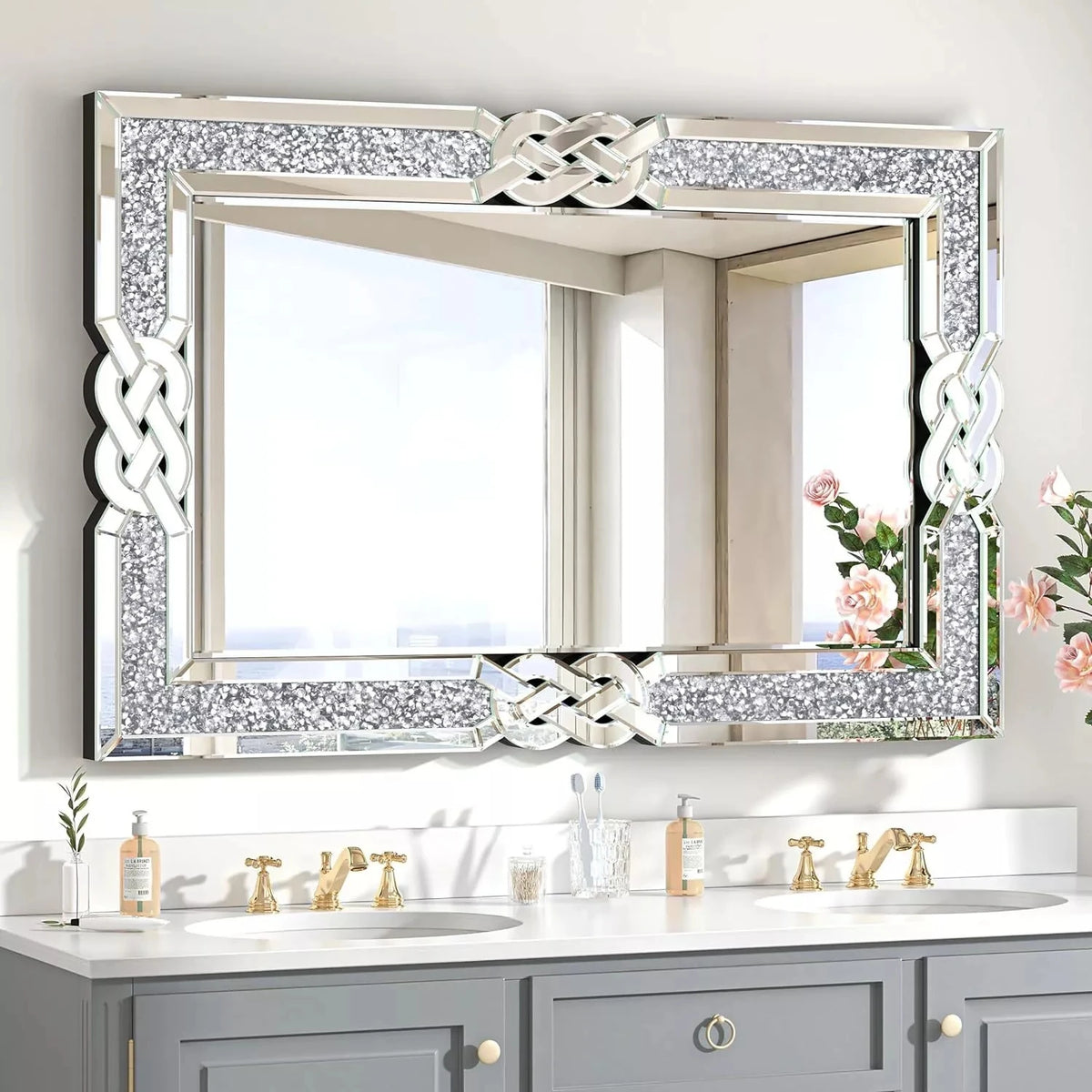 Wisfor Crushed Diamond Rectangular Wall Mirror With Decorative Frame