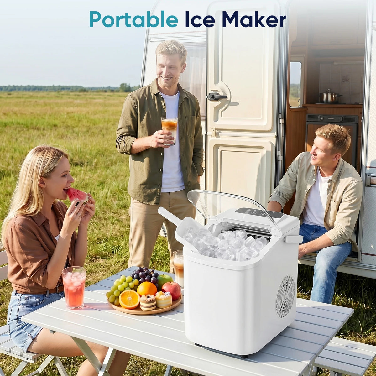 Portable Countertop Ice Maker With Scoop Basket And Handle