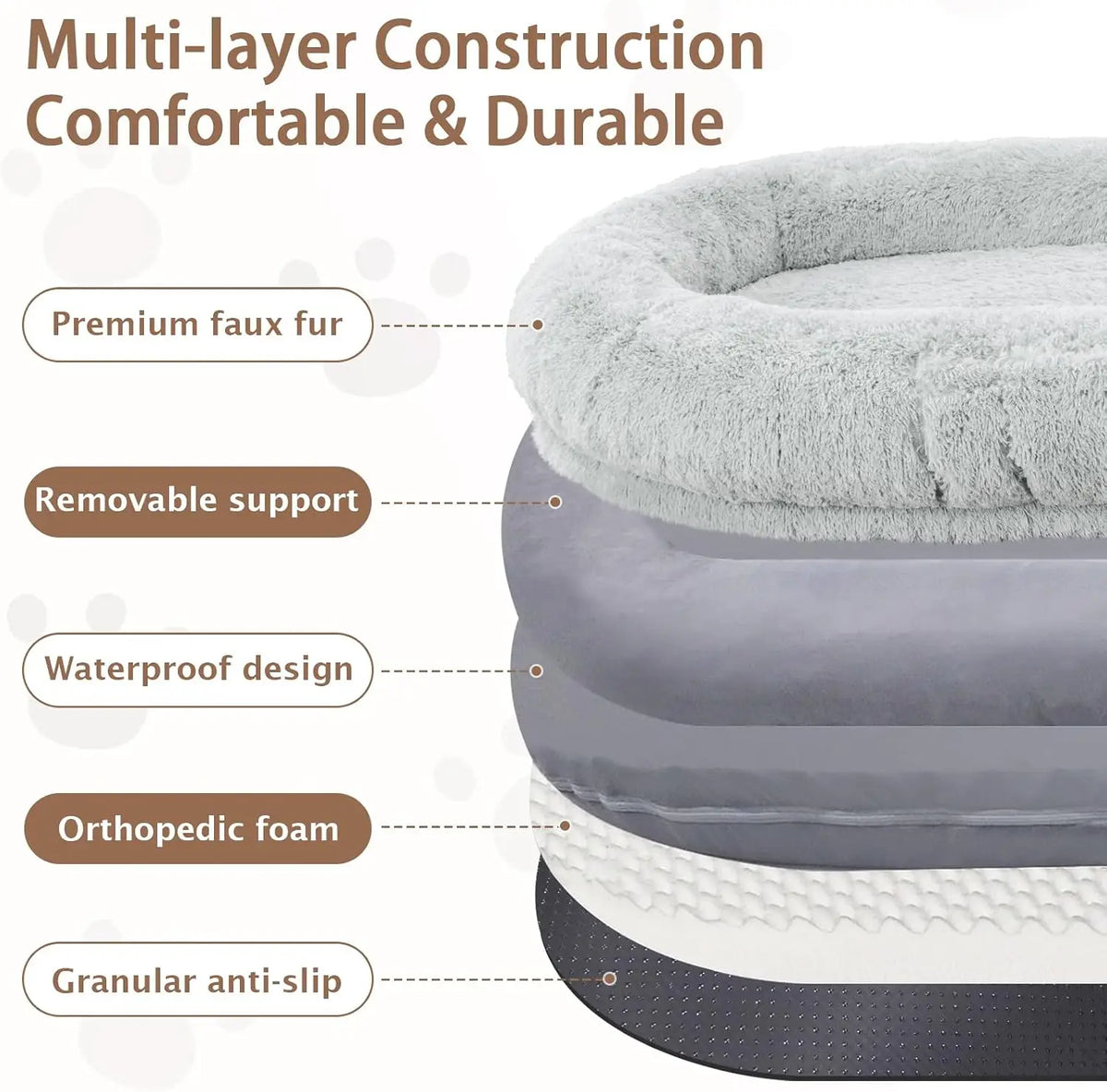 ROOMTEC Human Dog Bed With Washable Memory Foam And Pillow